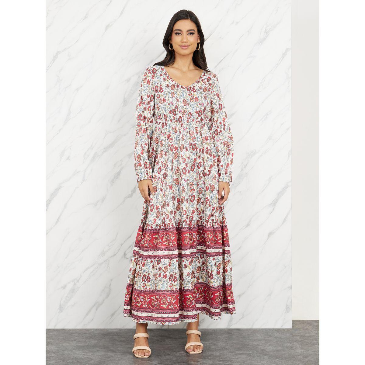 فستان طويل بطبعة بوهيمية مع زهور-women-clothing-dresses-image-1