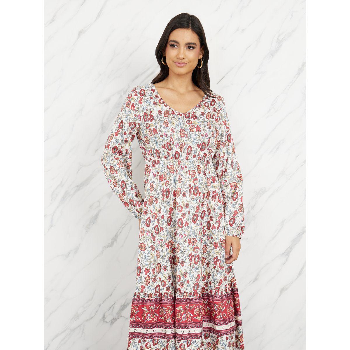 فستان طويل بطبعة بوهيمية مع زهور-women-clothing-dresses-image-2
