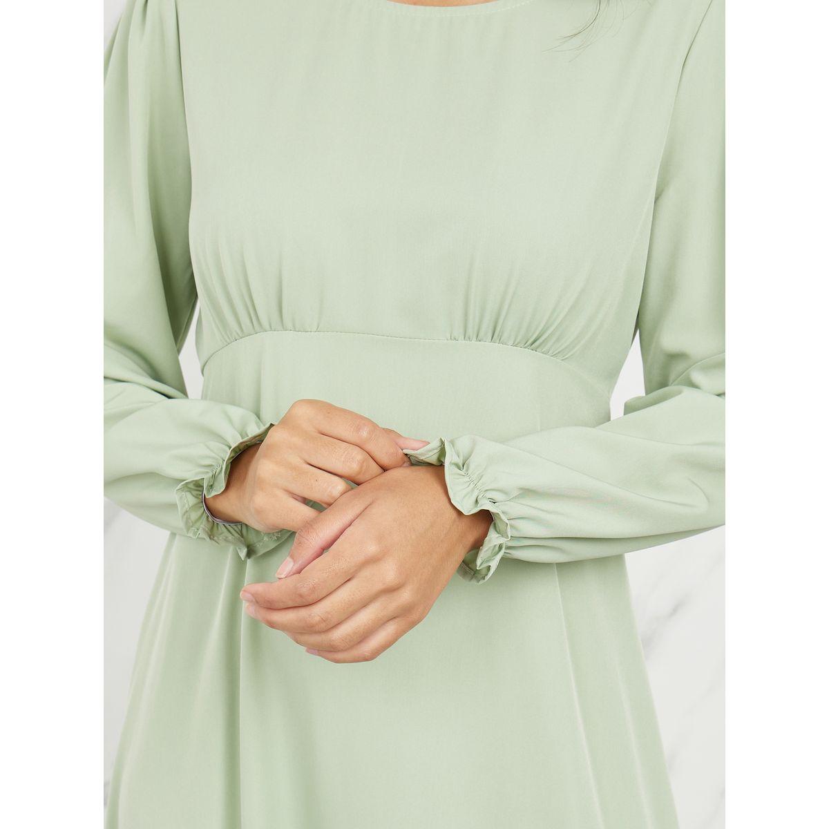Styli Solid Ruffle Trim Sleeves A-Line Midi Dress-women-clothing-dresses-image-3