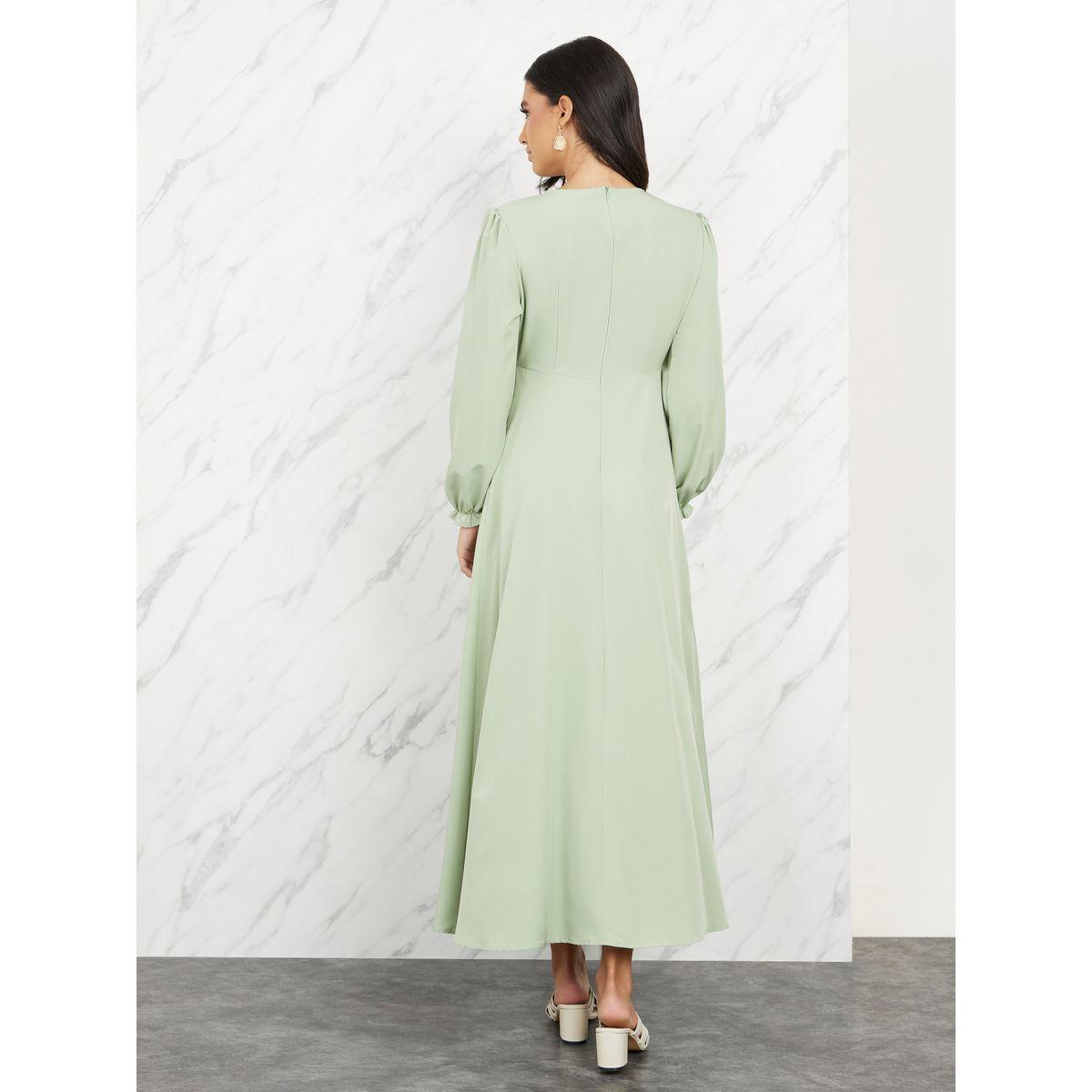 فستان ميدي سادة بتفاصيل كشكش-women-clothing-dresses-image-1