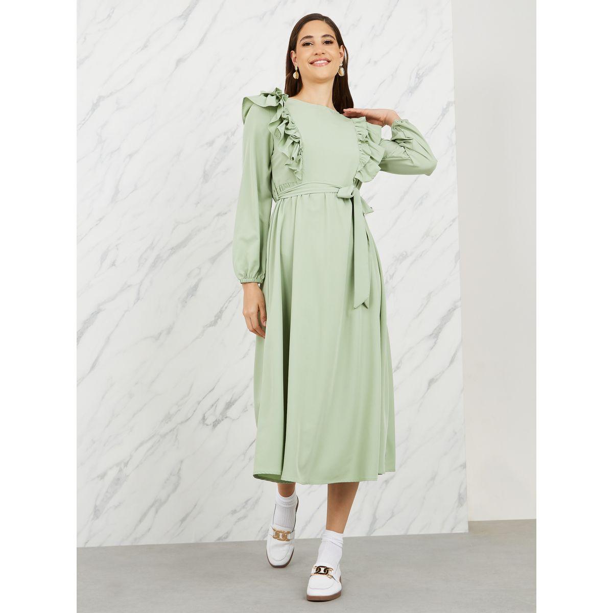 Styli Ruffle Detail Self Tie Up A-Line Midi Dress-women-clothing-dresses-image-1