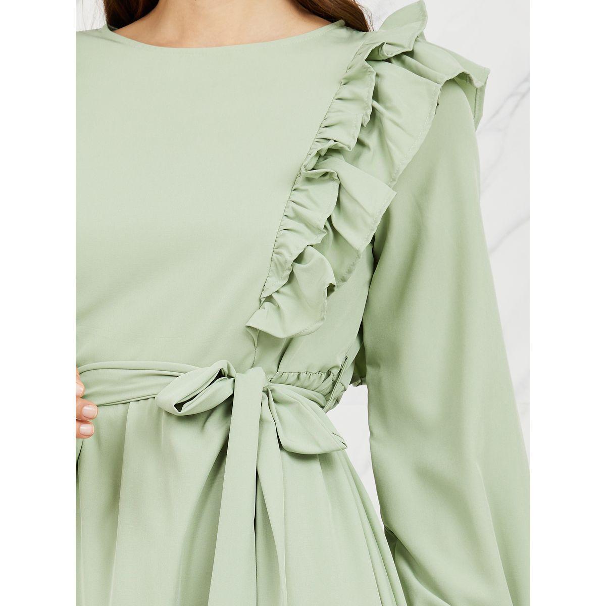 فستان ميدي بتفاصيل كشكش ورباط خصر-women-clothing-dresses-image-3
