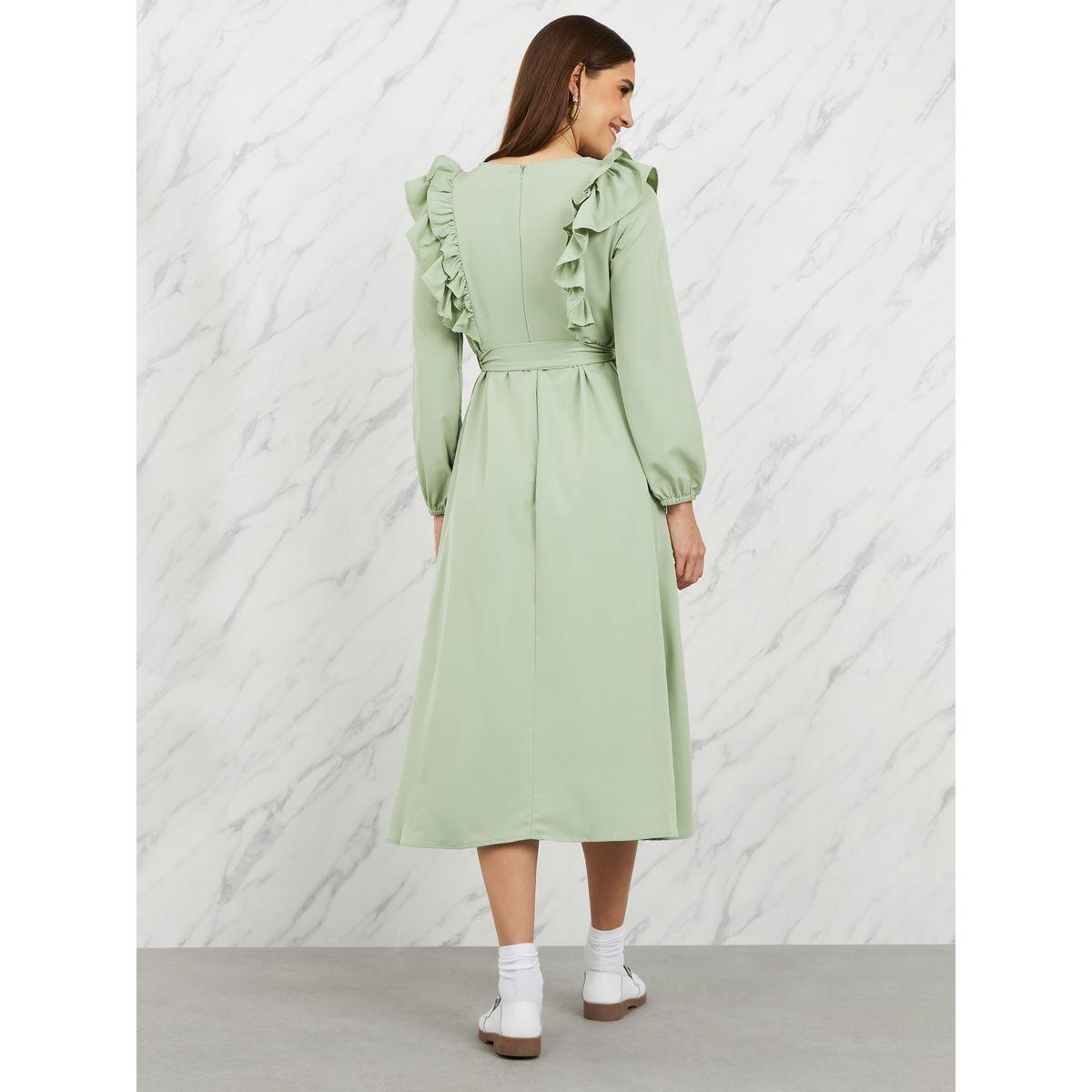 Styli Ruffle Detail Self Tie Up A-Line Midi Dress-women-clothing-dresses-image-4