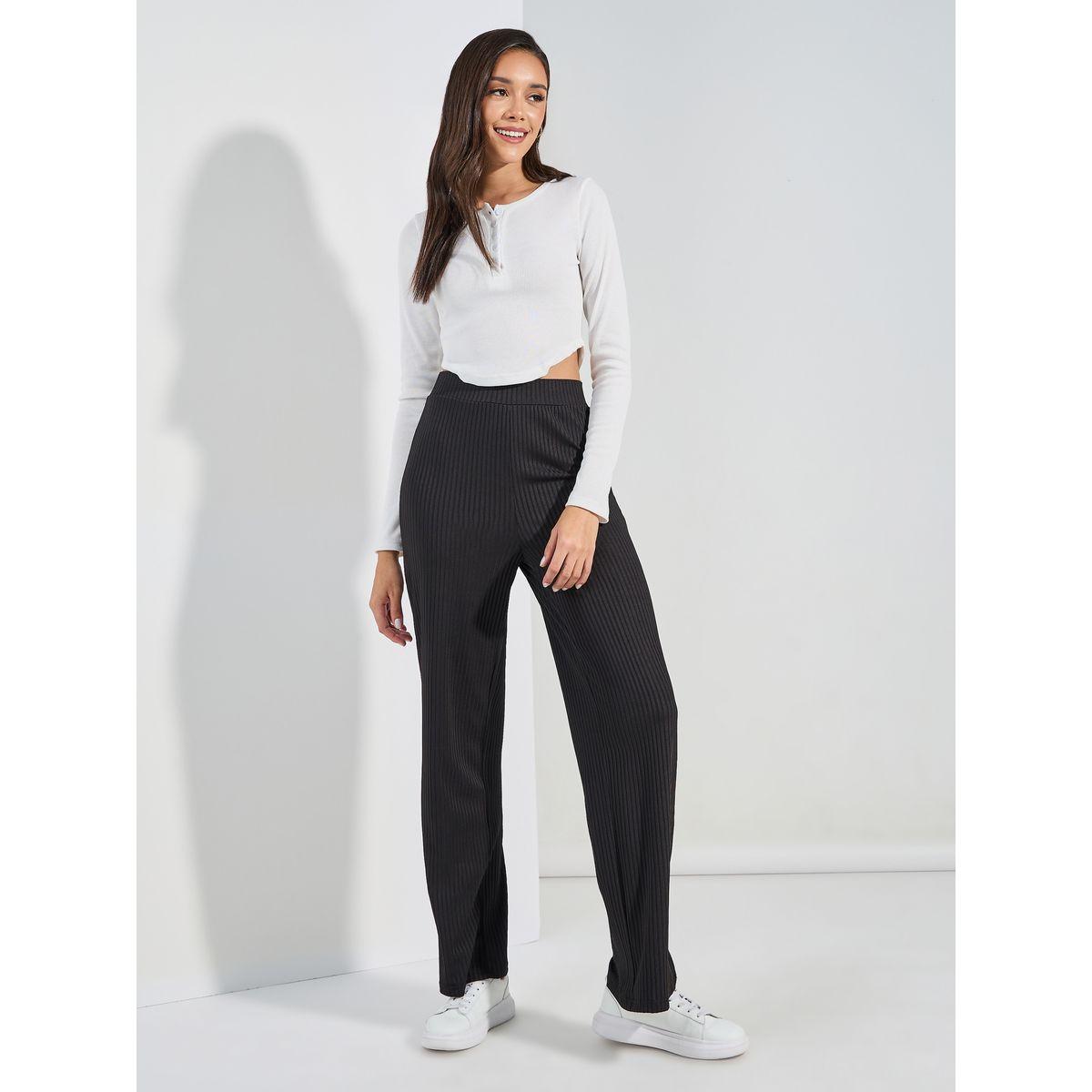 بنطال طويل مضلع بقصة مريحة-women-clothing-bottoms-trousers-image-2