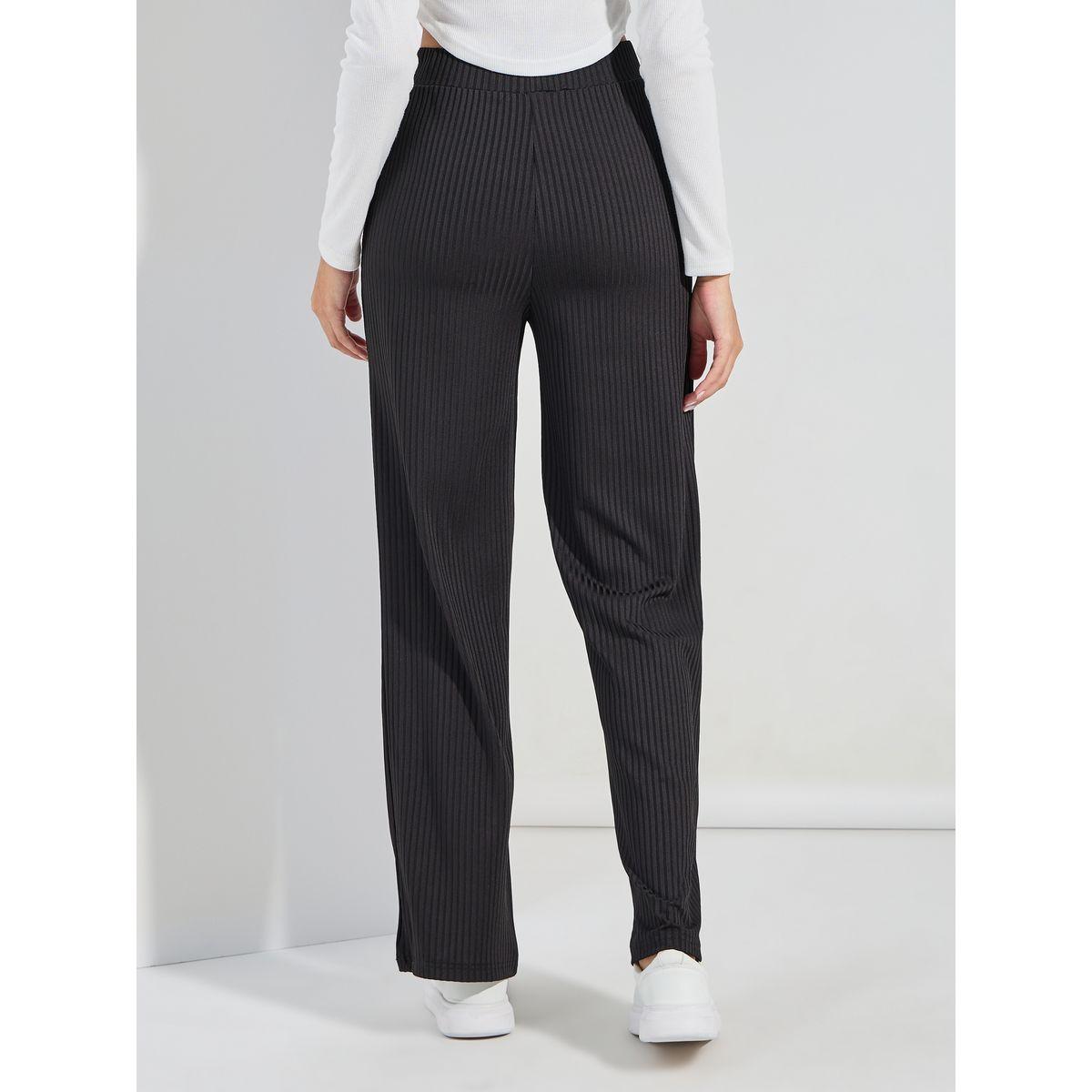 بنطال طويل مضلع بقصة مريحة-women-clothing-bottoms-trousers-image-4