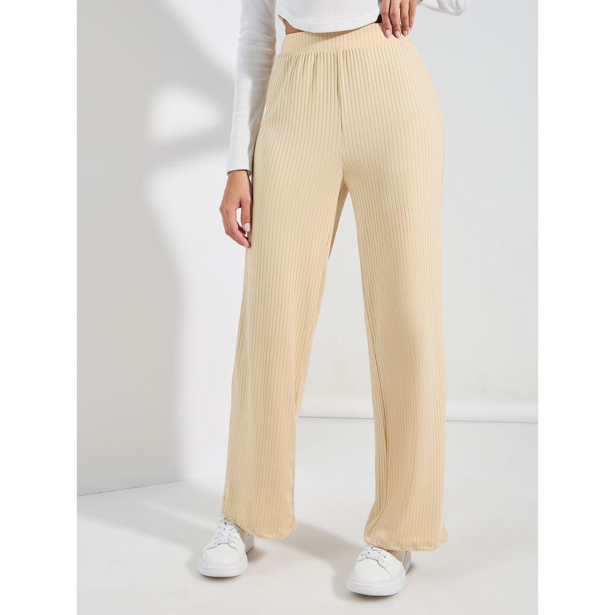 بنطال طويل مضلع بقصة مريحة-women-clothing-bottoms-trousers-image-1