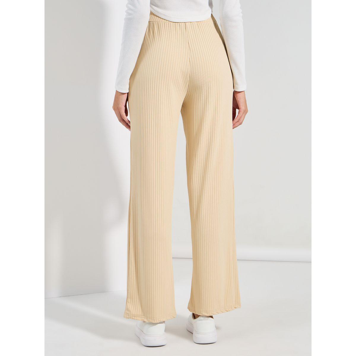 بنطال طويل مضلع بقصة مريحة-women-clothing-bottoms-trousers-image-4