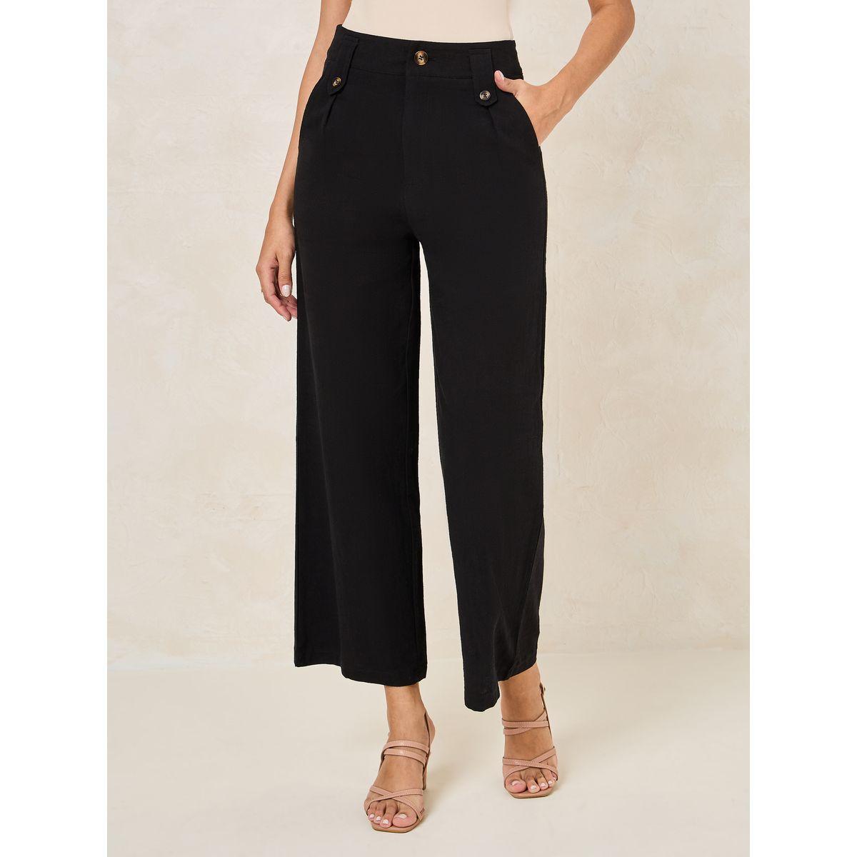 بنطال بارجل واسعة بمظهر الكتان مع ازرار-women-clothing-bottoms-trousers-image-1
