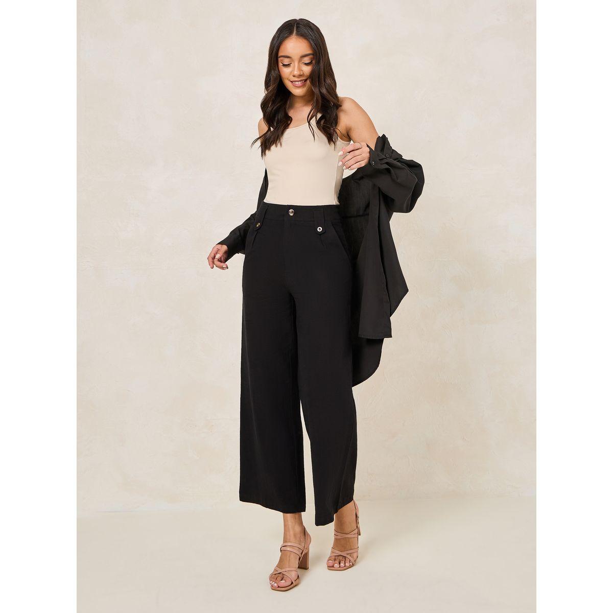 بنطال بارجل واسعة بمظهر الكتان مع ازرار-women-clothing-bottoms-trousers-image-2