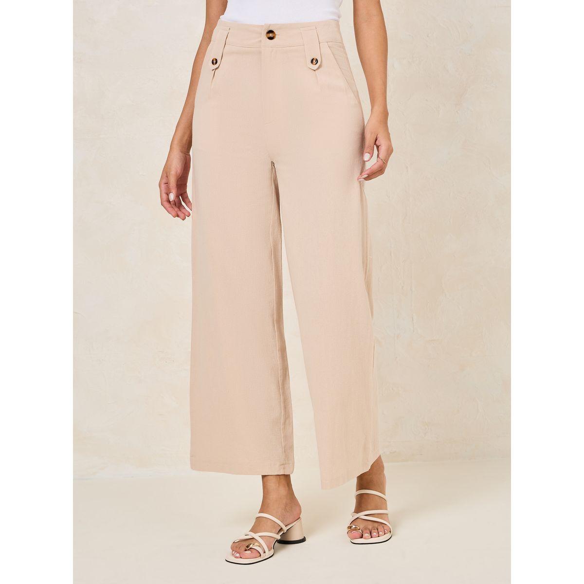 بنطال بارجل واسعة بمظهر الكتان مع ازرار-women-clothing-bottoms-trousers-image-1