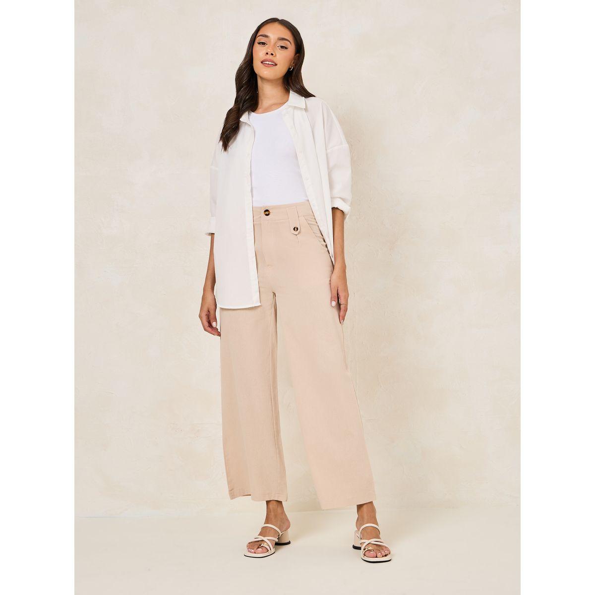 Styli Linen Look Wide Leg Pants with Button Detail-women-clothing-bottoms-trousers-image-2