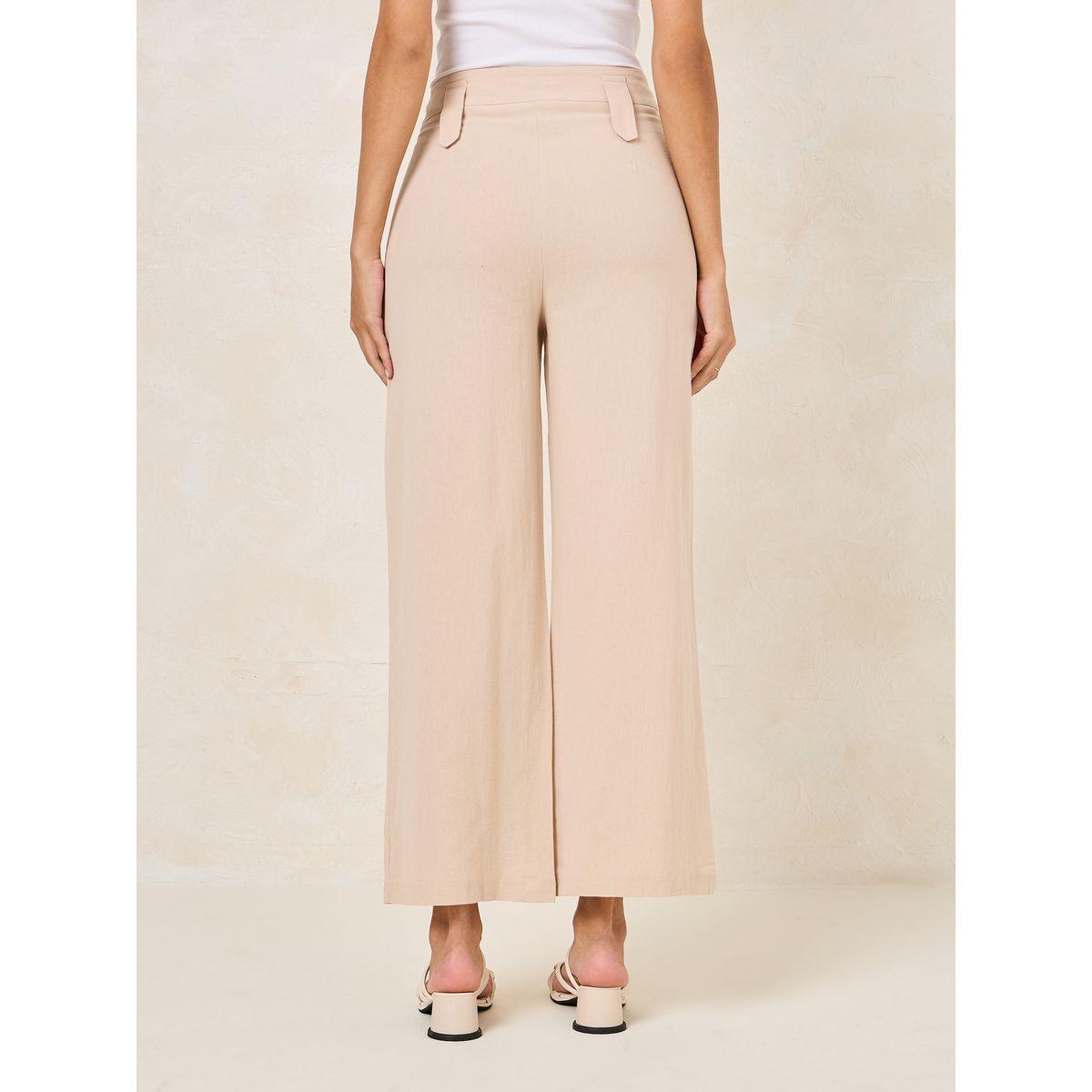 بنطال بارجل واسعة بمظهر الكتان مع ازرار-women-clothing-bottoms-trousers-image-4
