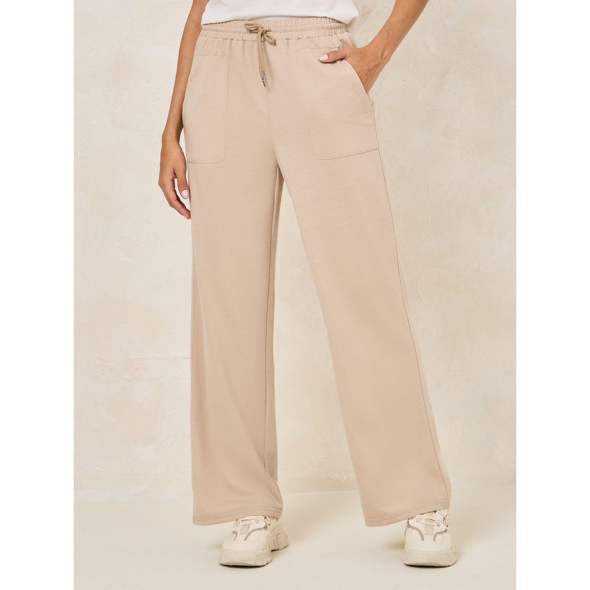 جوغر سادة بقصة مستقيمة وجيب جانبي-women-clothing-bottoms-joggers-image-1