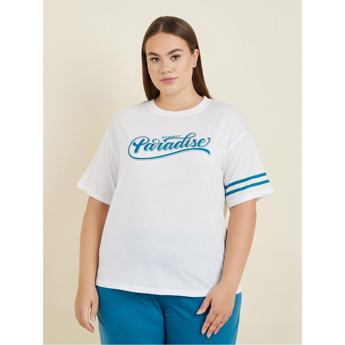 Styli Unwind Plus Paradise Drop Shoulder T-Shirt & Side Stripe Cuff Pjyjama Set-women-clothing-nightwear-pyjamas-longsets-image-2
