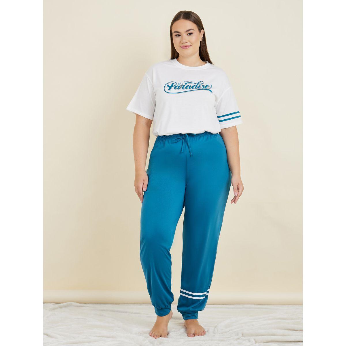 Styli Unwind Plus Paradise Drop Shoulder T-Shirt & Side Stripe Cuff Pjyjama Set-women-clothing-nightwear-pyjamas-longsets-image-3