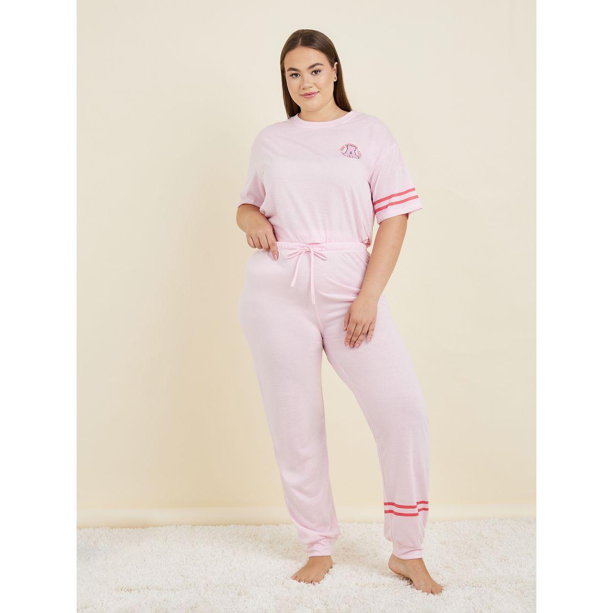 Styli Unwind Plus Graphic Drop Shoulder T-Shirt & Side Stripe Cuff Pyjama Set-women-clothing-nightwear-pyjamas-longsets-image-2