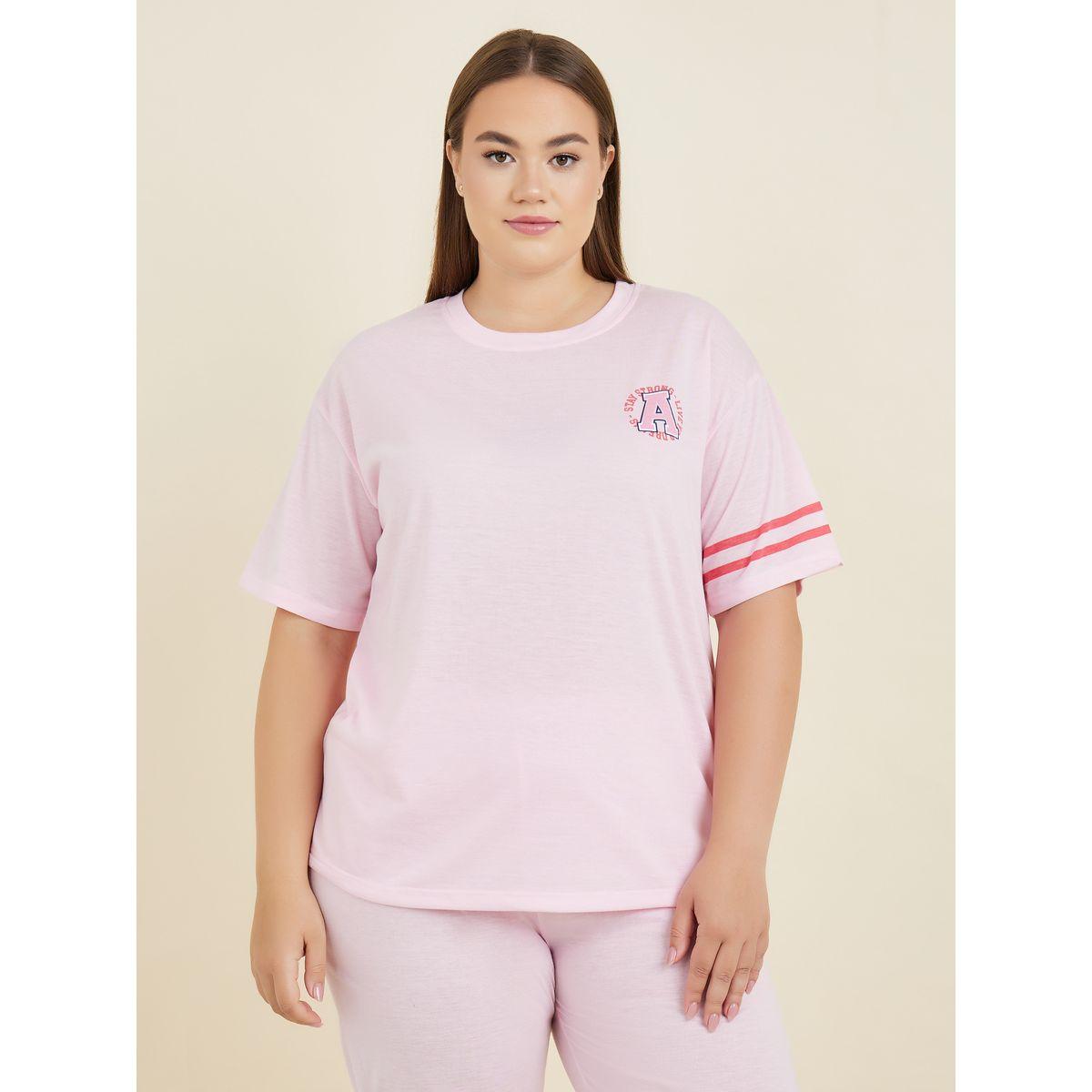 Styli Unwind Plus Graphic Drop Shoulder T-Shirt & Side Stripe Cuff Pyjama Set-women-clothing-nightwear-pyjamas-longsets-image-3