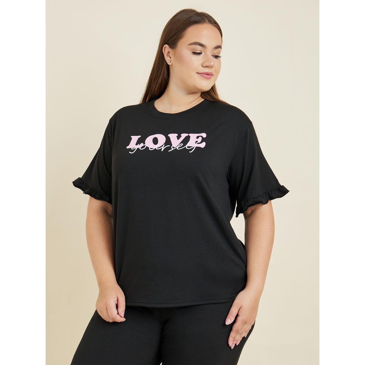 Styli Unwind Plus Love Yourself Ruffle Sleeve T-Shirt & Graphic Cuff Pyjama Set-women-clothing-nightwear-pyjamas-longsets-image-2