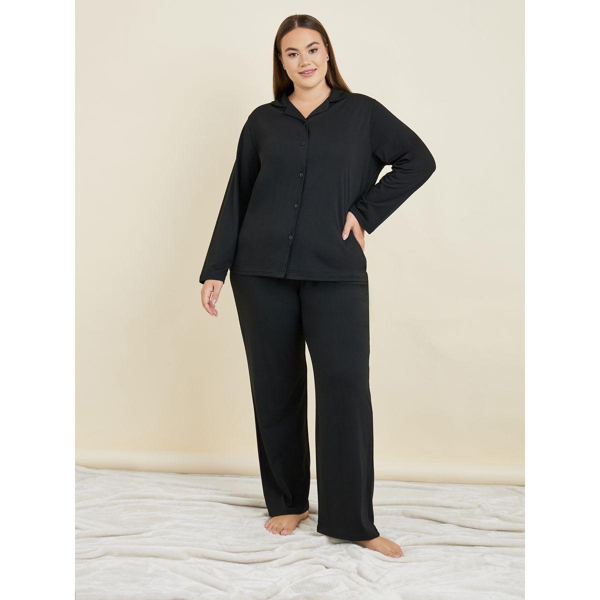 Styli Unwind Plus Long Sleeves Jersey Button Through Shirt & Pyjama Set-women-clothing-nightwear-pyjamas-longsets-image-1