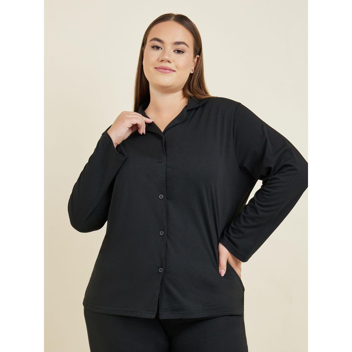 طقم بيجاما بمقاس كبير من بنطال وبلوزة بازرار غلق-women-clothing-nightwear-pyjamas-longsets-image-2