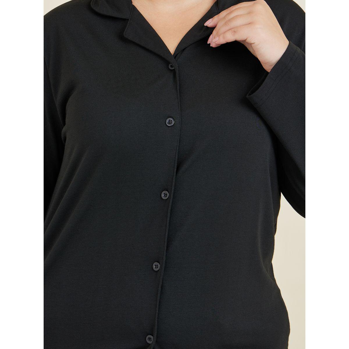 طقم بيجاما بمقاس كبير من بنطال وبلوزة بازرار غلق-women-clothing-nightwear-pyjamas-longsets-image-4