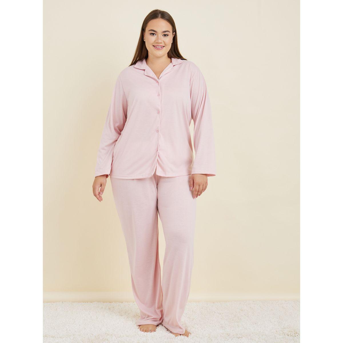 Styli Unwind Plus Long Sleeves Jersey Button Through Shirt & Pyjama Set-women-clothing-nightwear-pyjamas-longsets-image-1