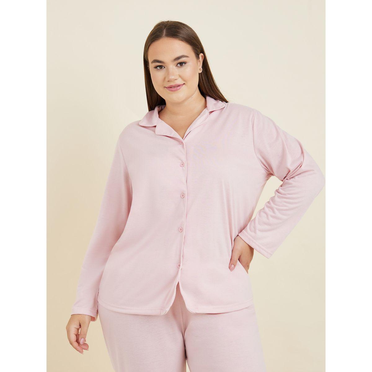 Styli Unwind Plus Long Sleeves Jersey Button Through Shirt & Pyjama Set-women-clothing-nightwear-pyjamas-longsets-image-2