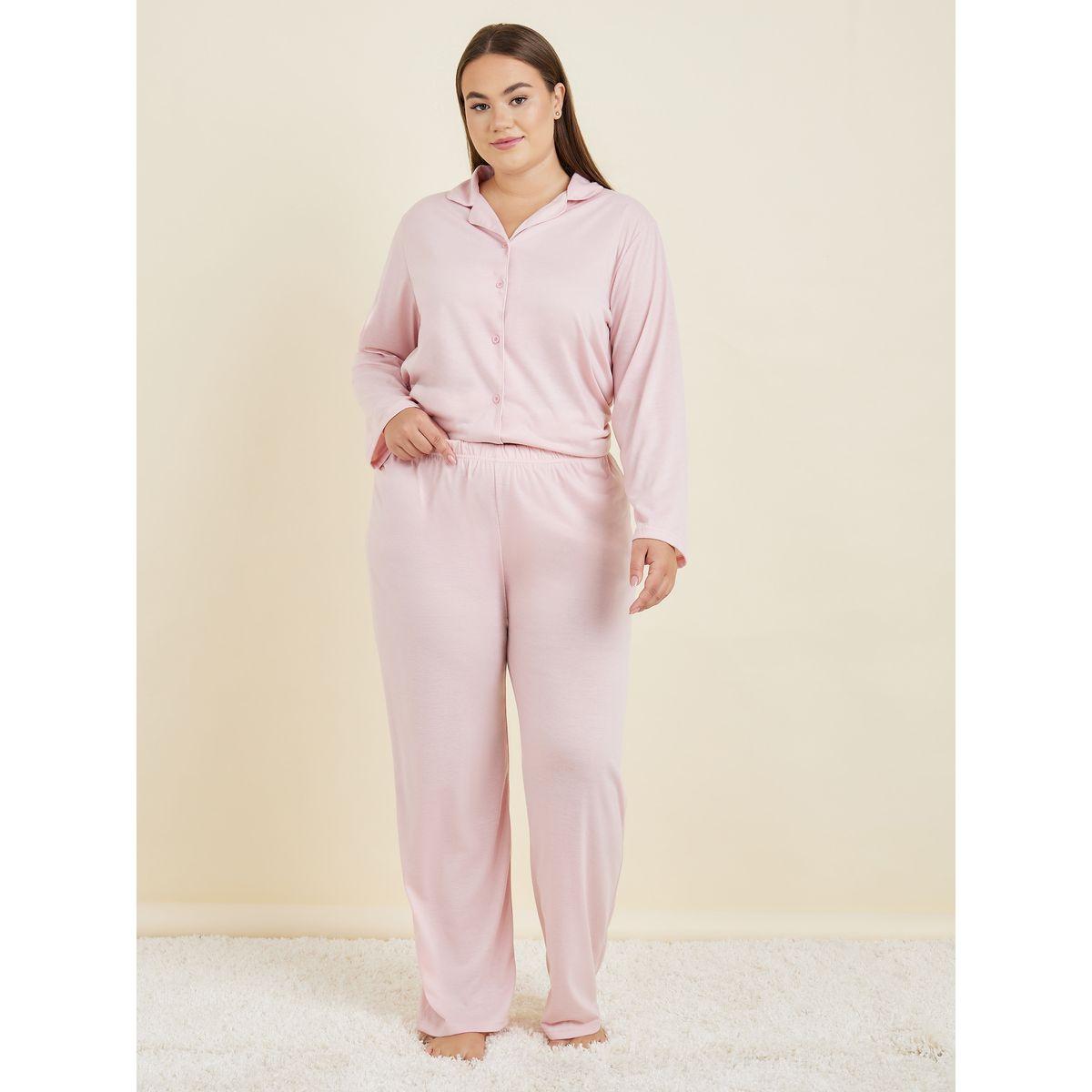 Styli Unwind Plus Long Sleeves Jersey Button Through Shirt & Pyjama Set-women-clothing-nightwear-pyjamas-longsets-image-3