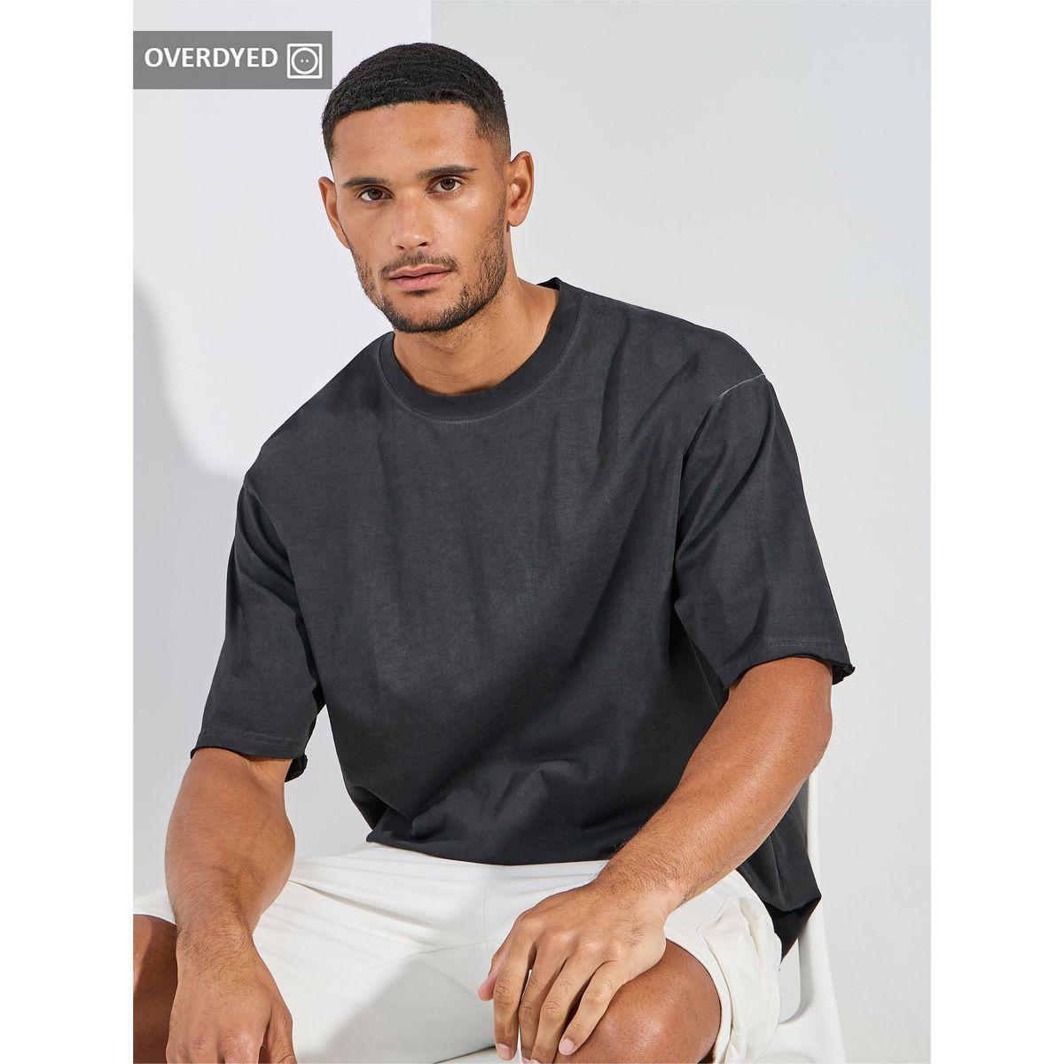 Styli Overdyed Washed Oversized T-Shirt with Raw Edge Sleeve-men-clothing-tshirtsandpolos-tshirts-image-1