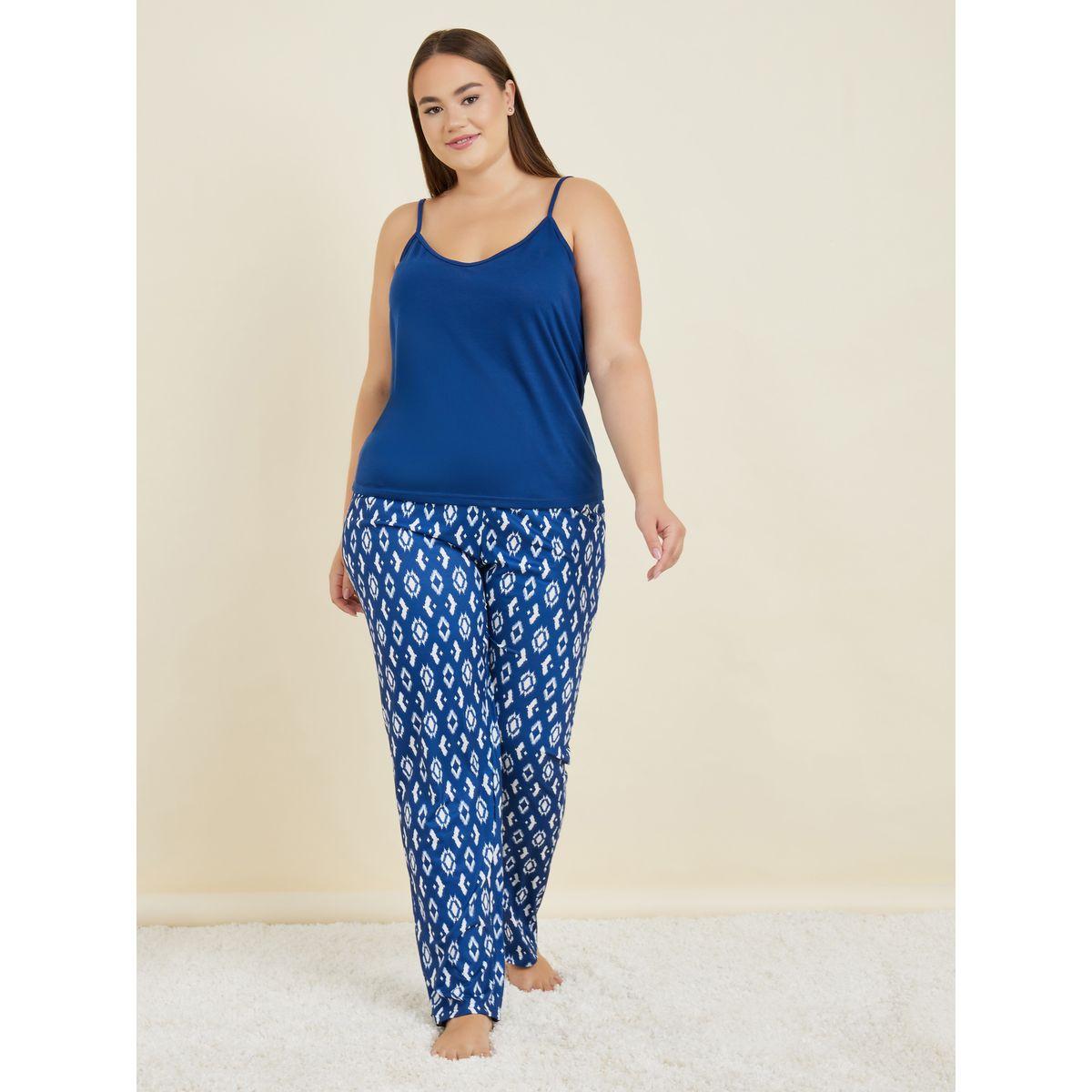 Styli Unwind Plus Solid Cami & Geo Print Pyjama Set-women-clothing-nightwear-pyjamas-longsets-image-1