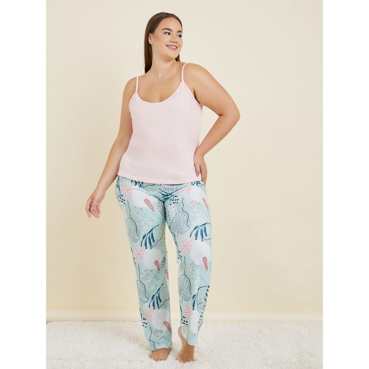 Styli Unwind Plus Solid Cami & Tropical Pyjama Set-women-clothing-nightwear-pyjamas-longsets-image-1