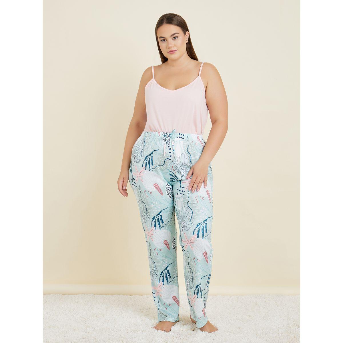 Styli Unwind Plus Solid Cami & Tropical Pyjama Set-women-clothing-nightwear-pyjamas-longsets-image-3