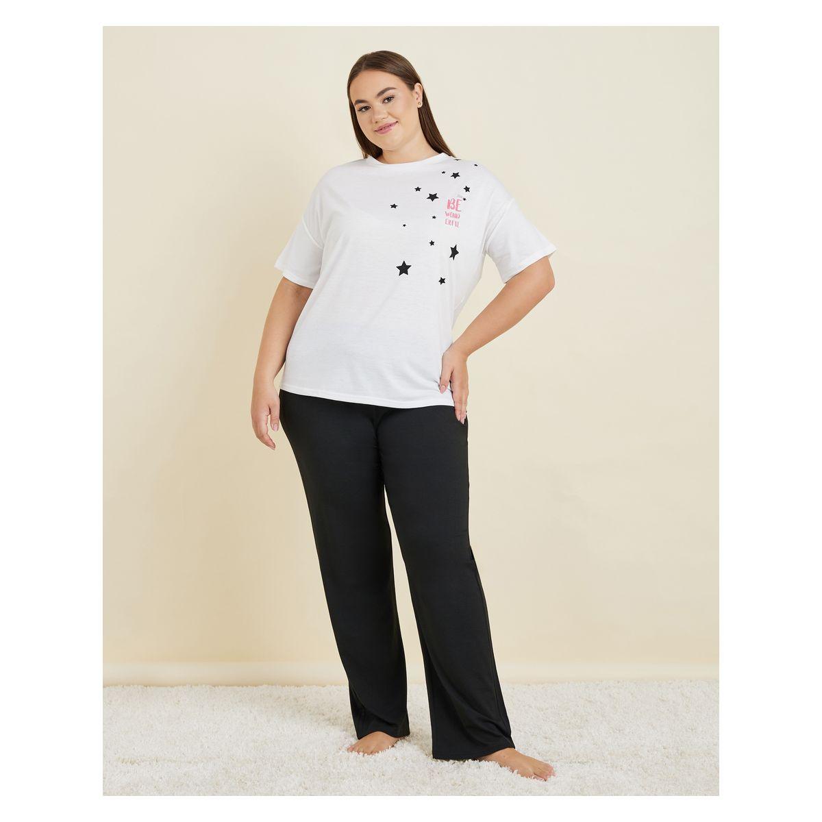 Styli Unwind Plus Falling Stars Drop Shoulder T-Shirt & Pyjama Set-women-clothing-nightwear-pyjamas-longsets-image-1