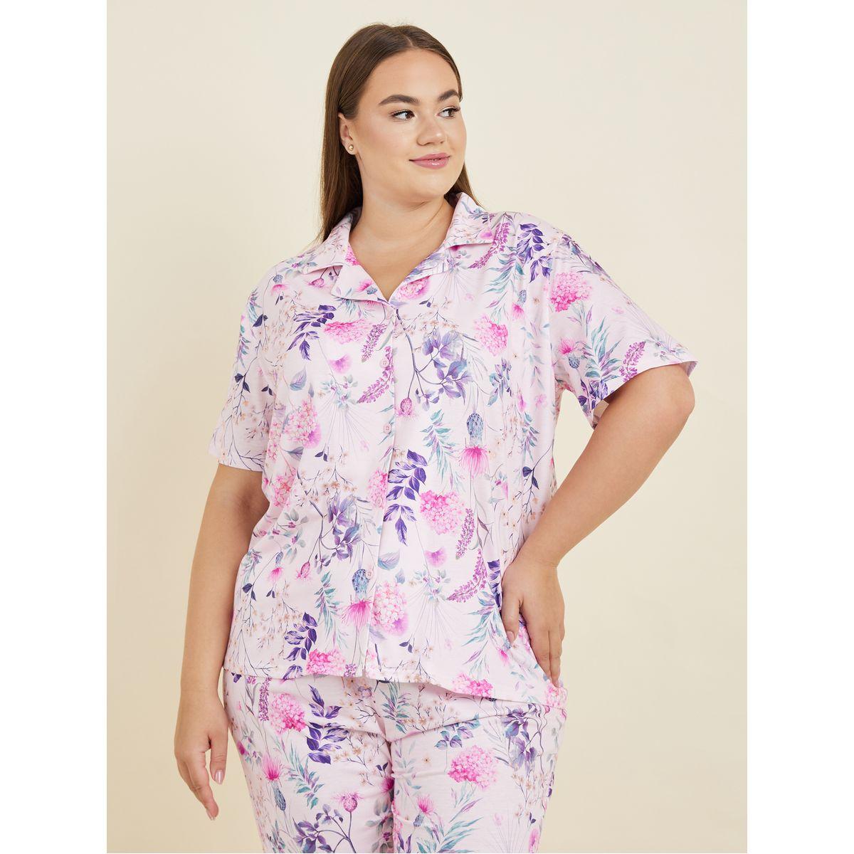Styli Unwind Plus Rosey Botanical Floral Print Shirt & Pyjama Set-women-clothing-nightwear-pyjamas-longsets-image-2