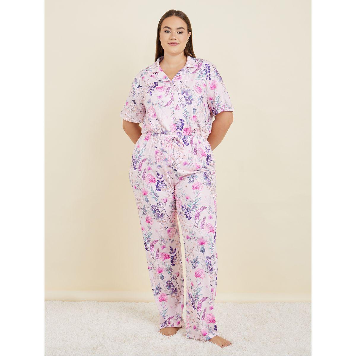 Styli Unwind Plus Rosey Botanical Floral Print Shirt & Pyjama Set-women-clothing-nightwear-pyjamas-longsets-image-3