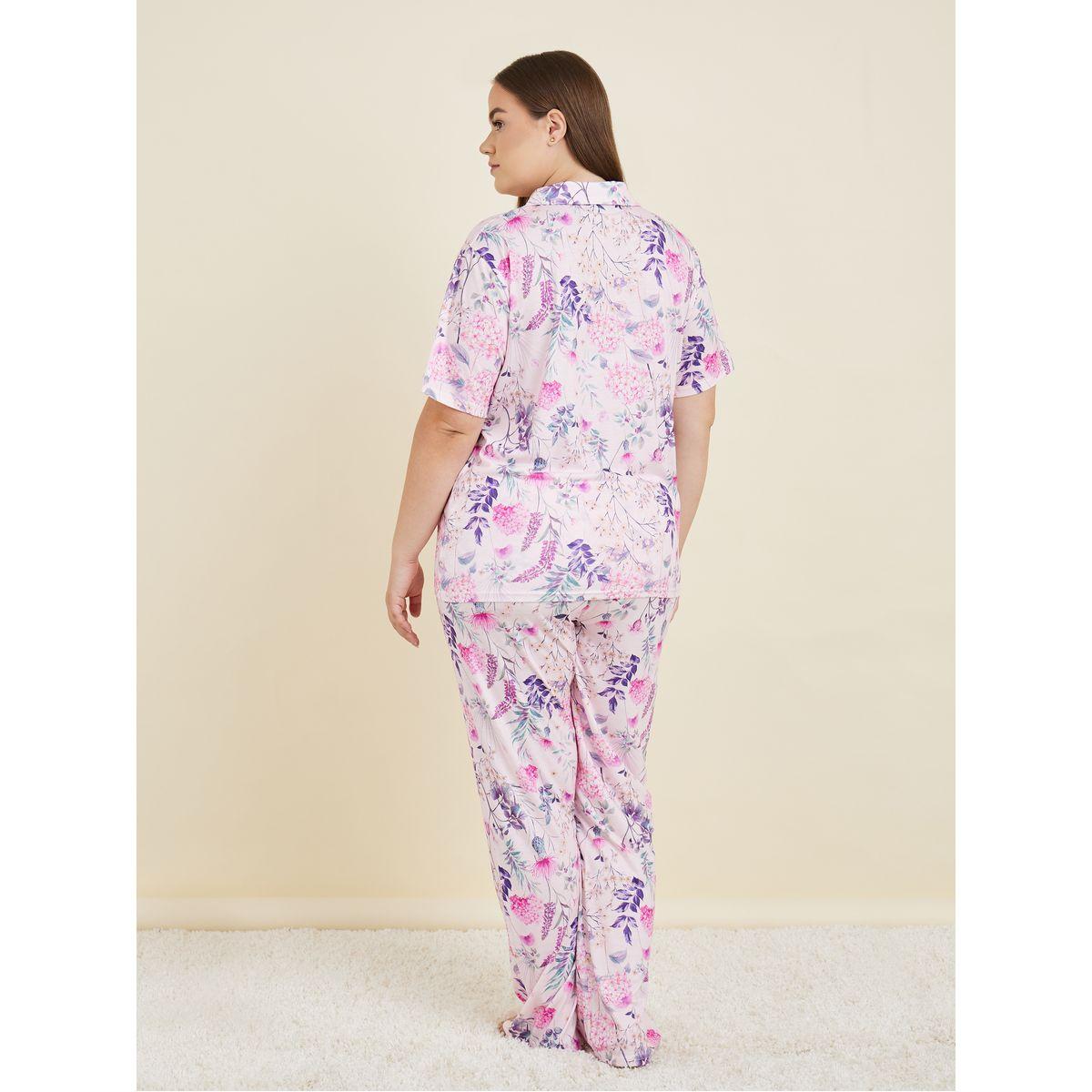 Styli Unwind Plus Rosey Botanical Floral Print Shirt & Pyjama Set-women-clothing-nightwear-pyjamas-longsets-image-5
