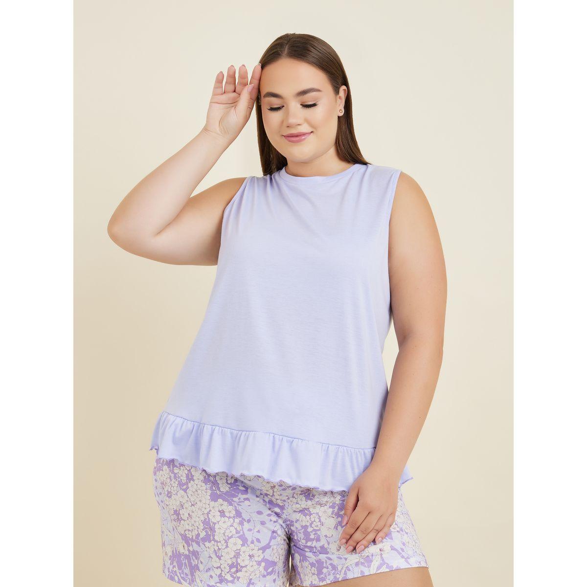 Styli Unwind Plus Ruffle Hem Vest & Floral Shorts Set-women-clothing-nightwear-pyjamas-shortsets-image-2