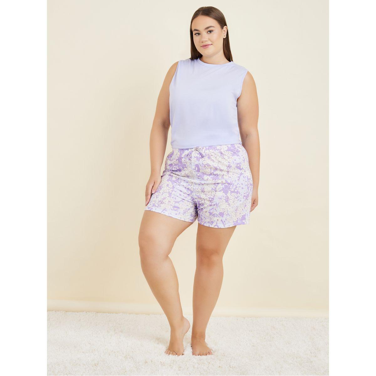 Styli Unwind Plus Ruffle Hem Vest & Floral Shorts Set-women-clothing-nightwear-pyjamas-shortsets-image-3