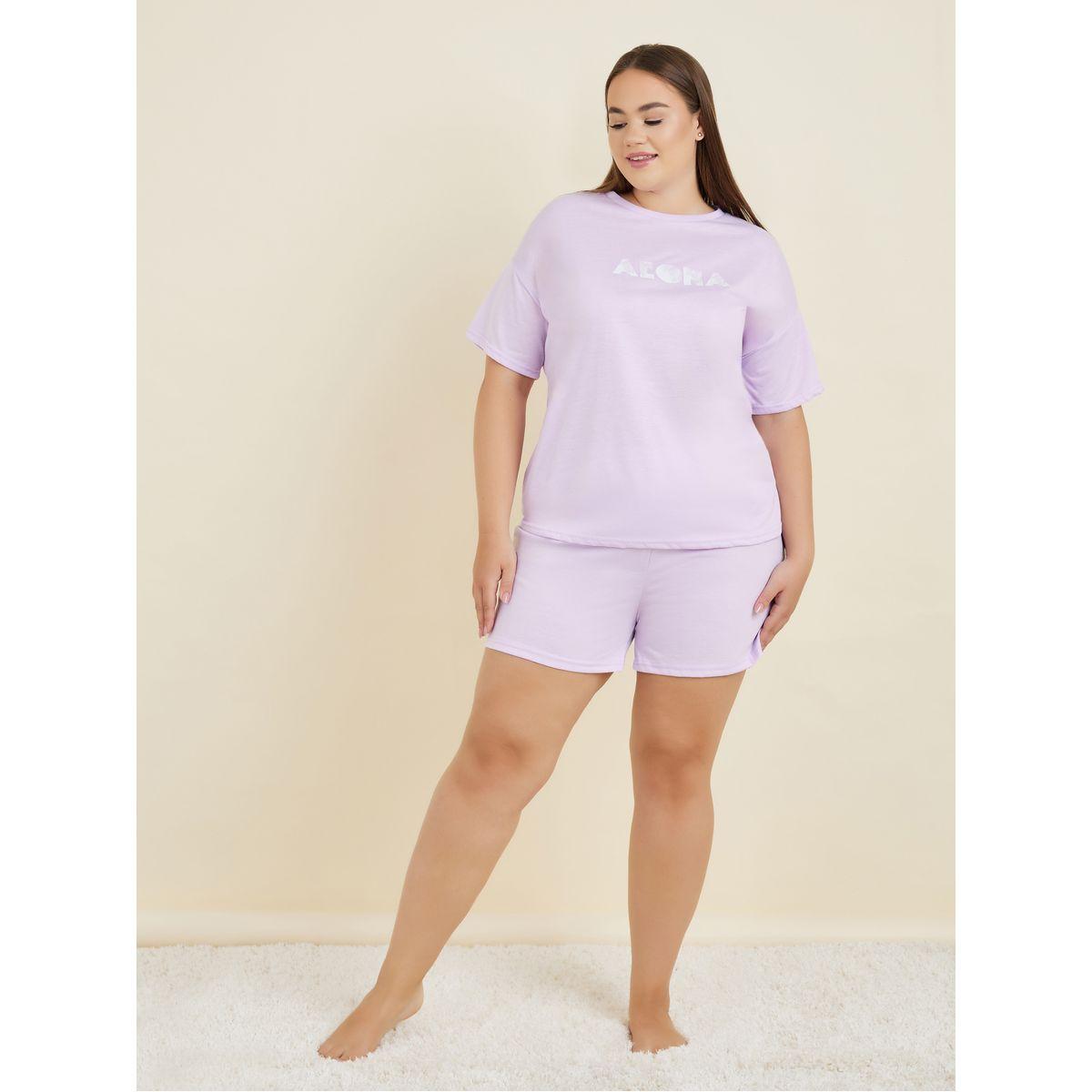 Styli Unwind Plus Aloha Graphic Drop Shoulder T-Shirt & Shorts Set-women-clothing-nightwear-pyjamas-shortsets-image-1