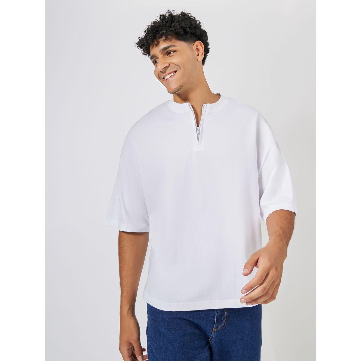 تيشيرت بقصة بوكسي وياقة بسحَّاب غلق-men-clothing-tshirtsandpolos-tshirts-image-1