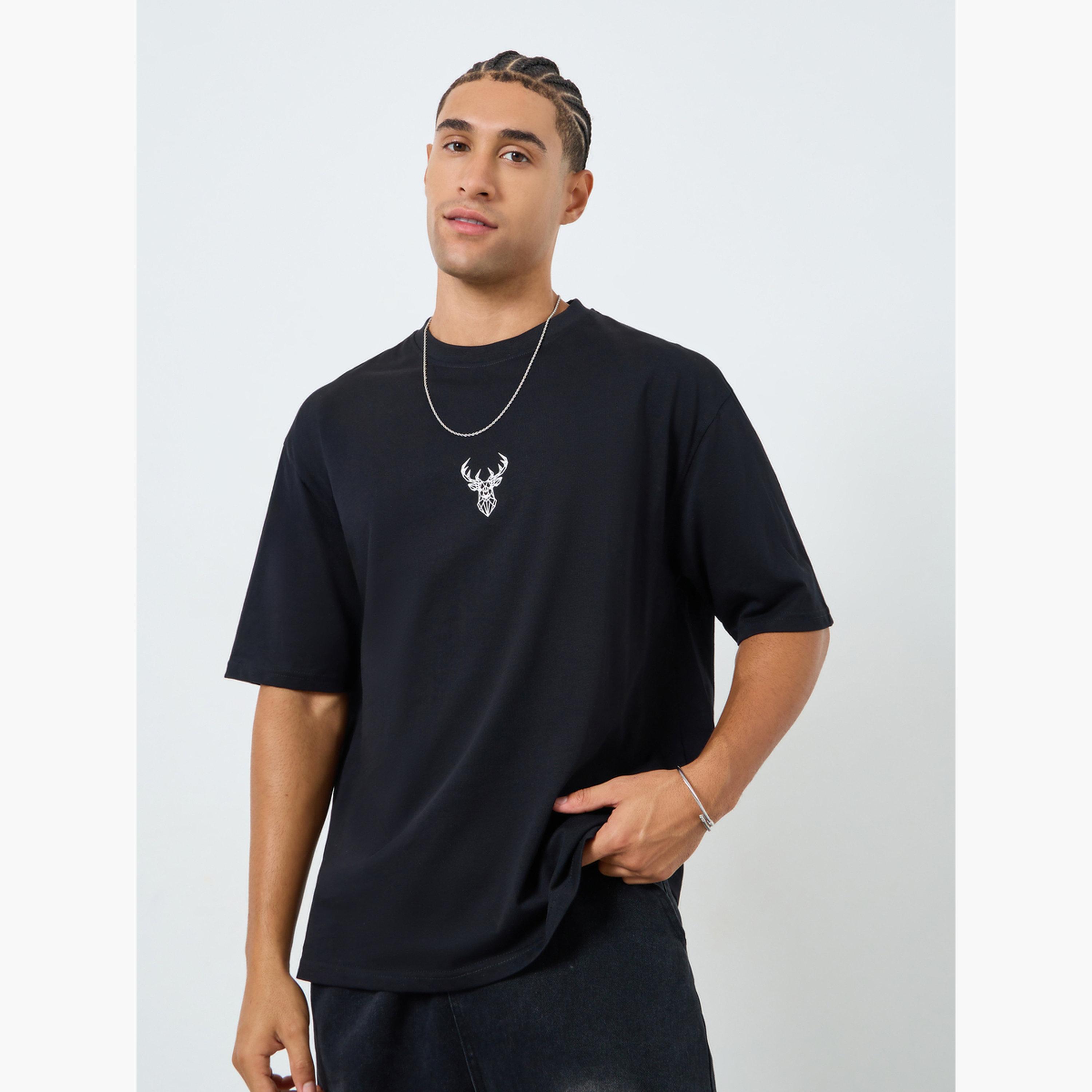 Styli Men Black Oversized T-Shirt with Minimalist Print-men-clothing-tshirtsandpolos-tshirts-image-1