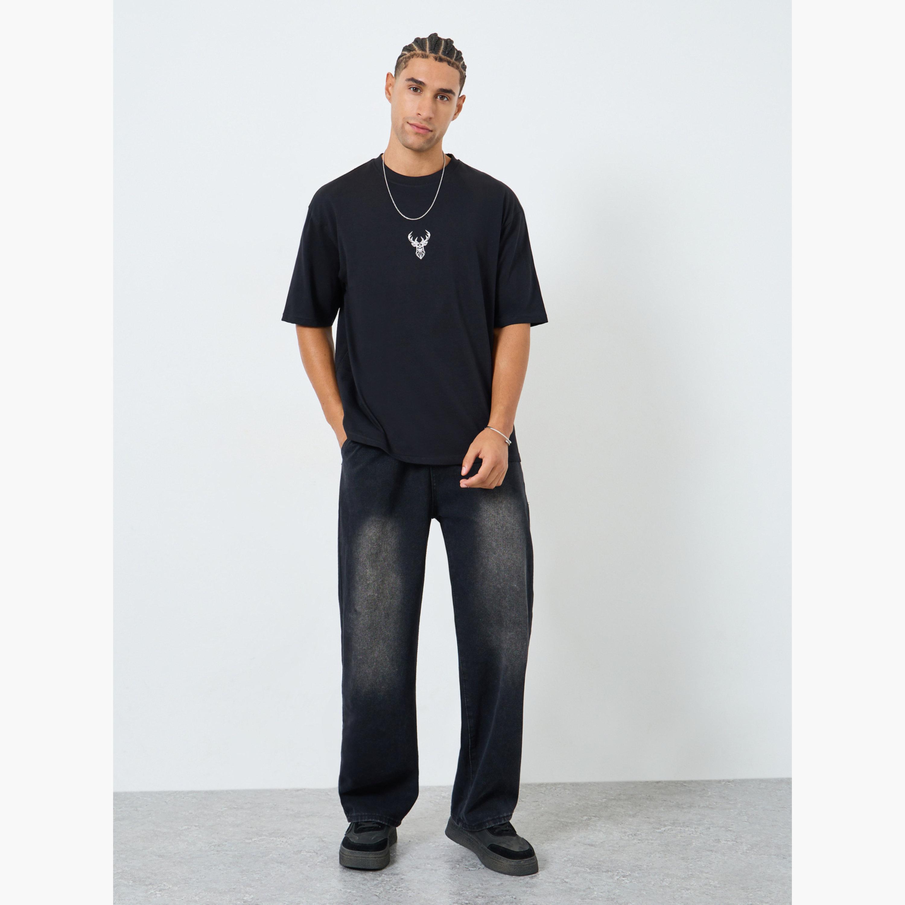 Styli Men Black Oversized T-Shirt with Minimalist Print-men-clothing-tshirtsandpolos-tshirts-image-2