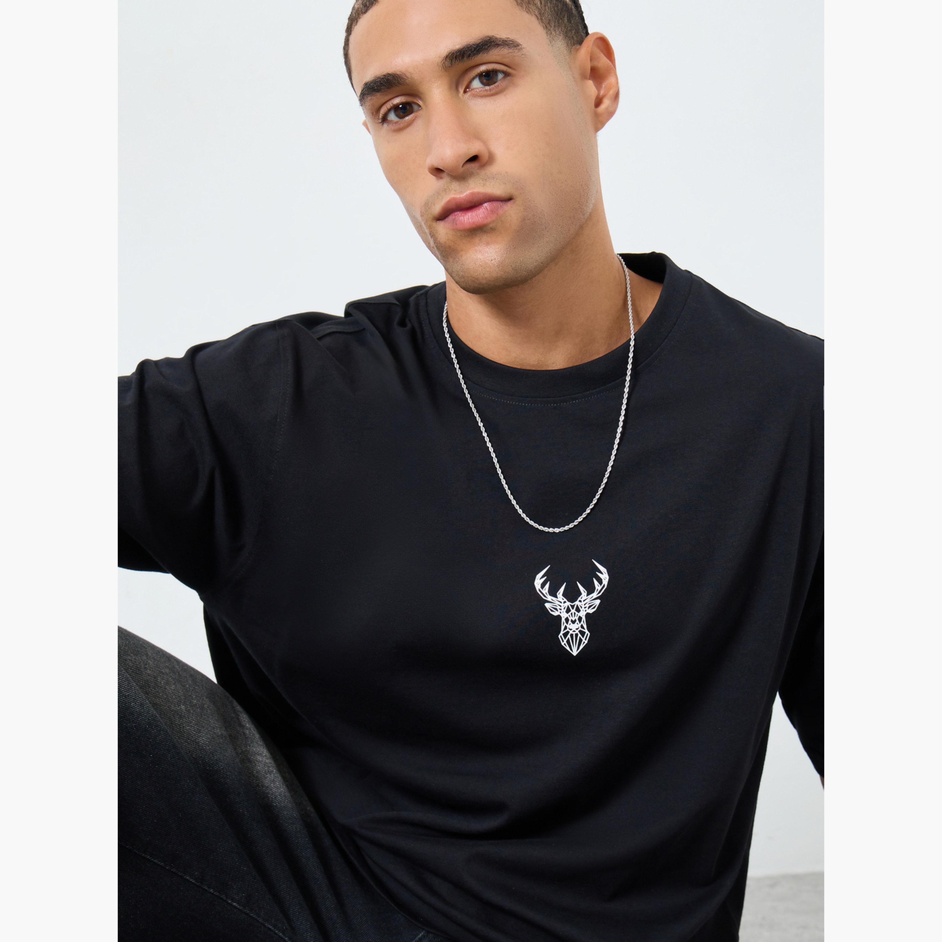 Styli Men Black Oversized T-Shirt with Minimalist Print-men-clothing-tshirtsandpolos-tshirts-image-3