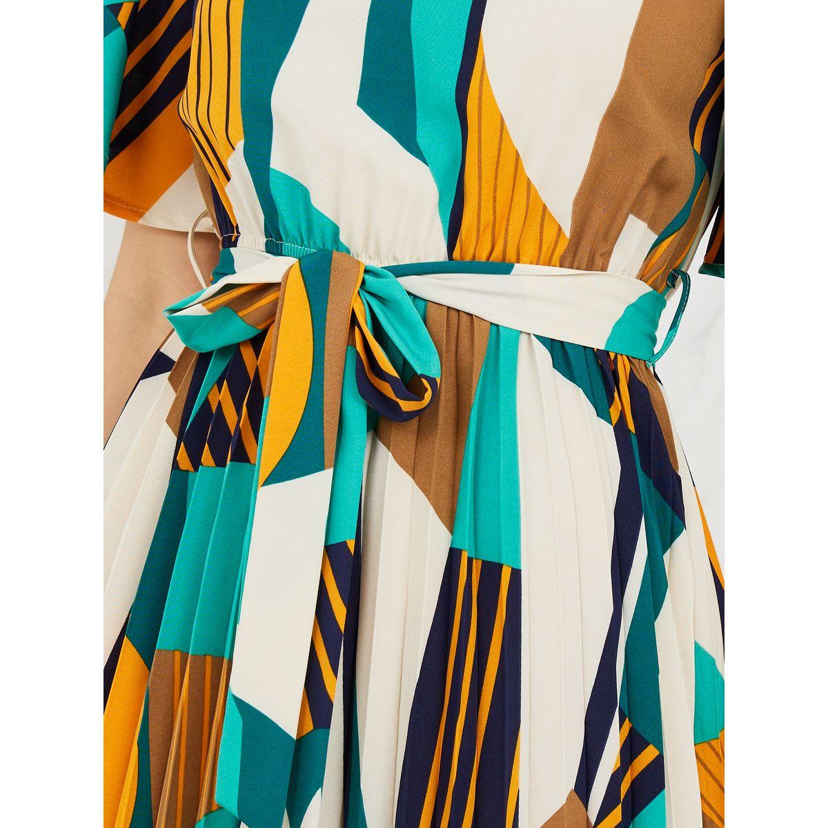 Styli Abstract Print Pleated Self Tie Up A-Line Midi Dress-women-clothing-dresses-image-3