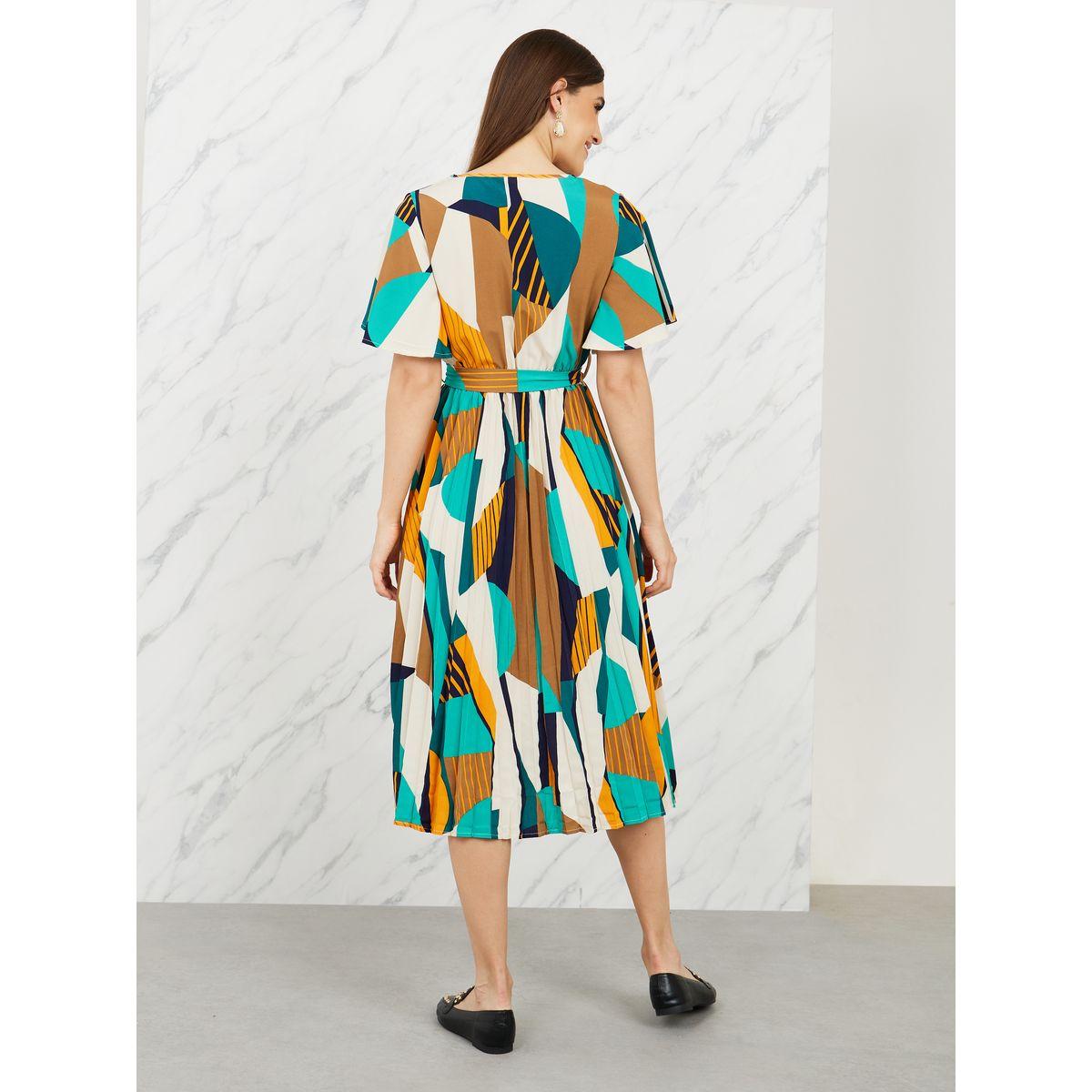 Styli Abstract Print Pleated Self Tie Up A-Line Midi Dress-women-clothing-dresses-image-4