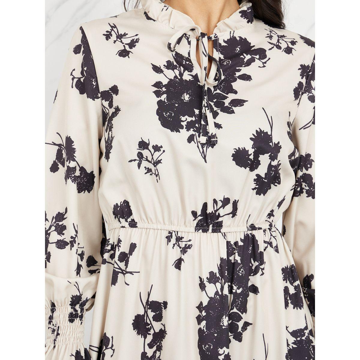 Styli Floral Print Tie Up Neck A-Line Midi Dress-women-clothing-dresses-image-3