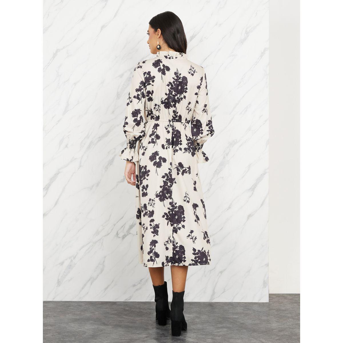 Styli Floral Print Tie Up Neck A-Line Midi Dress-women-clothing-dresses-image-4