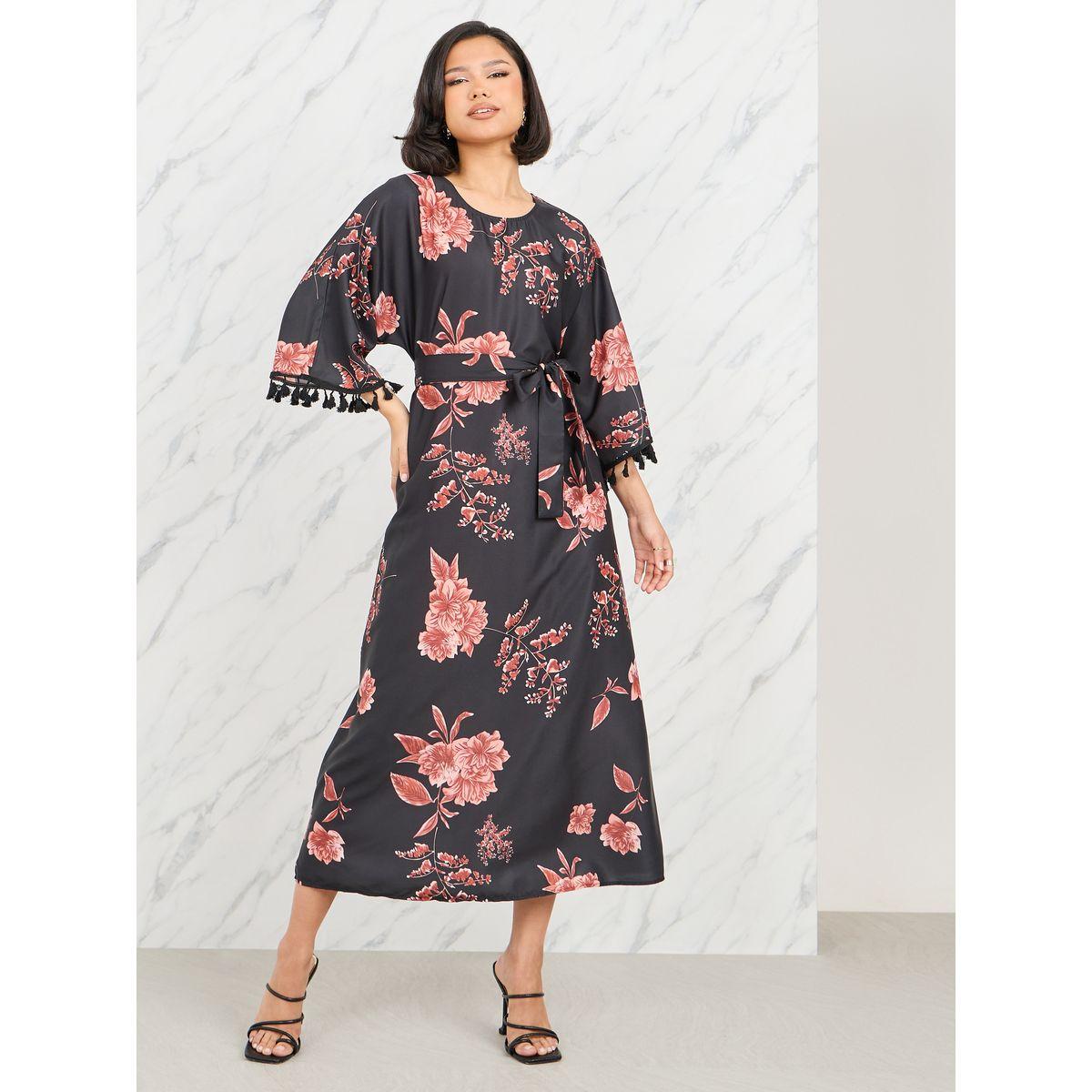 فستان ميدي مطبع بزهور مع أربطة-women-clothing-dresses-image-1