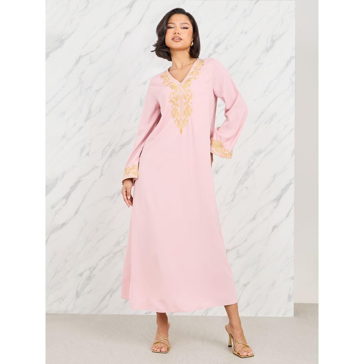Styli Embroidered V Neck Jalabiya-women-arabicclothing-jalabiyas-image-1