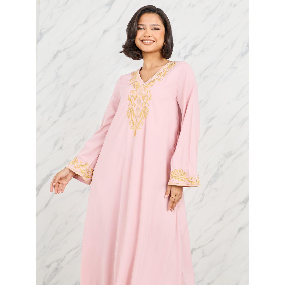 Styli Embroidered V Neck Jalabiya-women-arabicclothing-jalabiyas-image-2